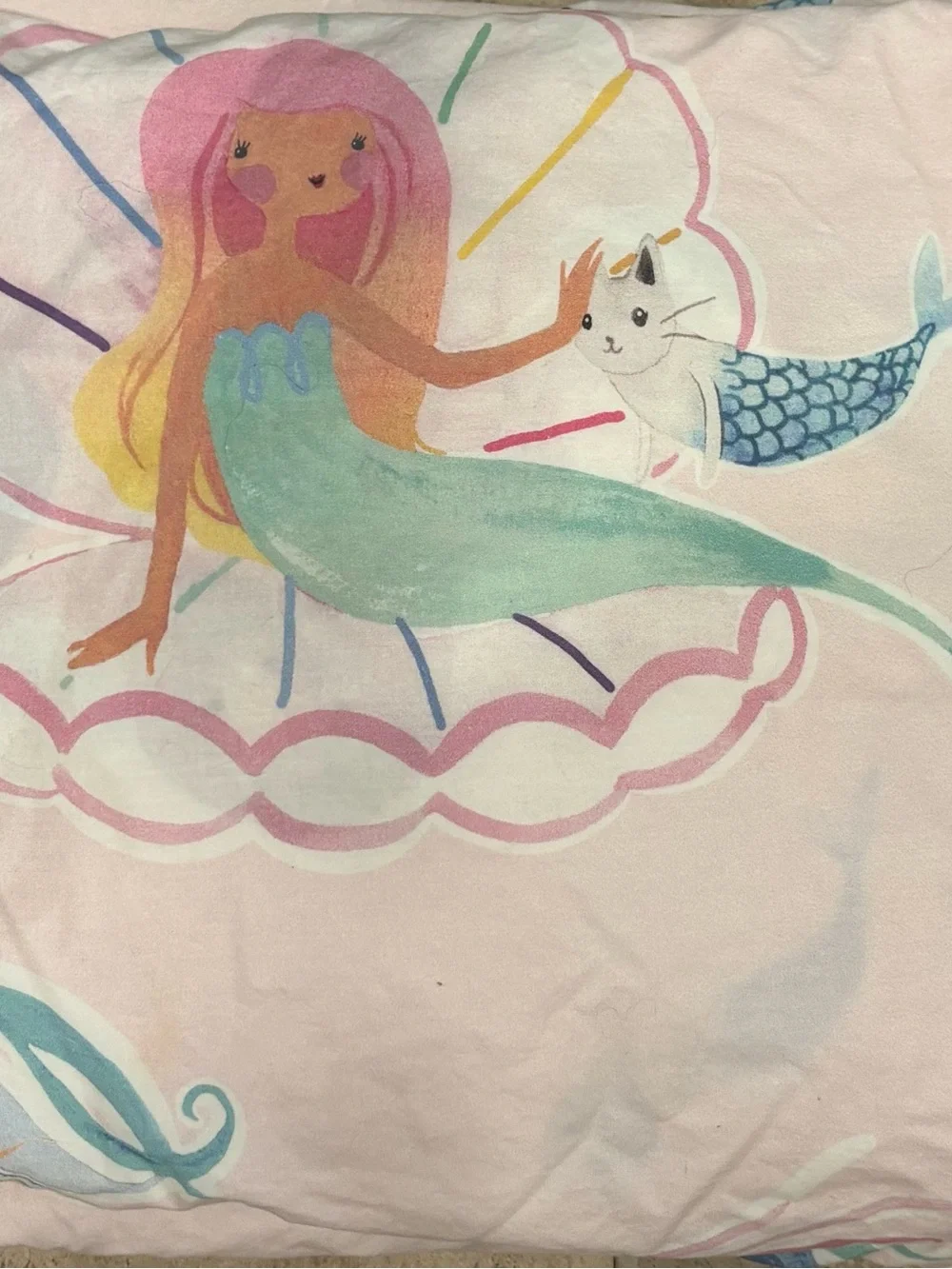 Pottery Barn Kids Organic Cotton Gemma Mermaid w/ Cats Full/Queen Duvet Cover